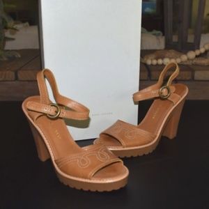 Marc by Marc Jacobs Camel Leather Chunky Heels sz 8 Ankle Straps Neiman Marcus